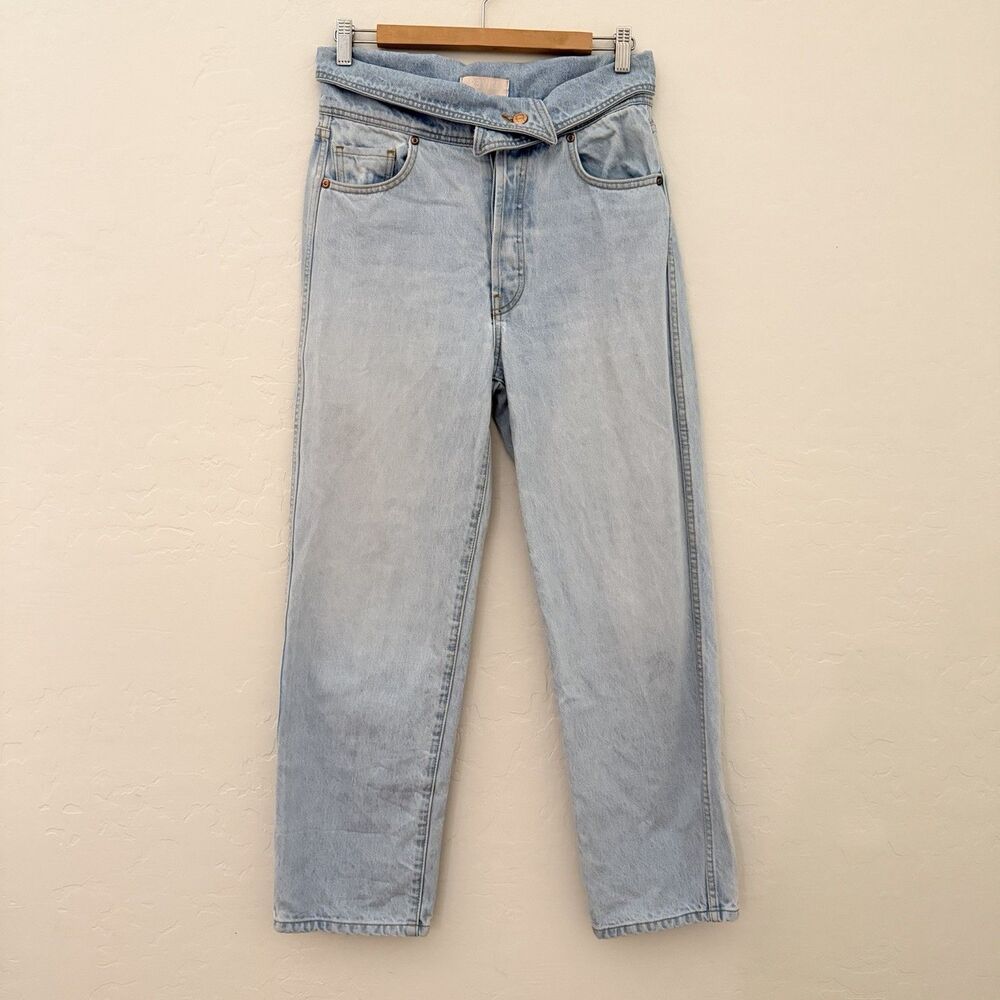 REVICE 90s Baby Jeans Women 28 Light Wash Fold Over Waist Straight Leg Y2K
